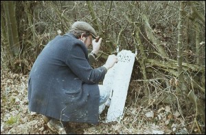 Milepost 91/2 being painted by a volunteer, 1984.    